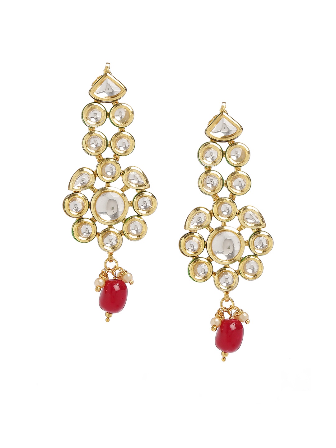 

Bamboo Tree Jewels Gold-Toned & Red Handcrafted Classic Drop Earrings