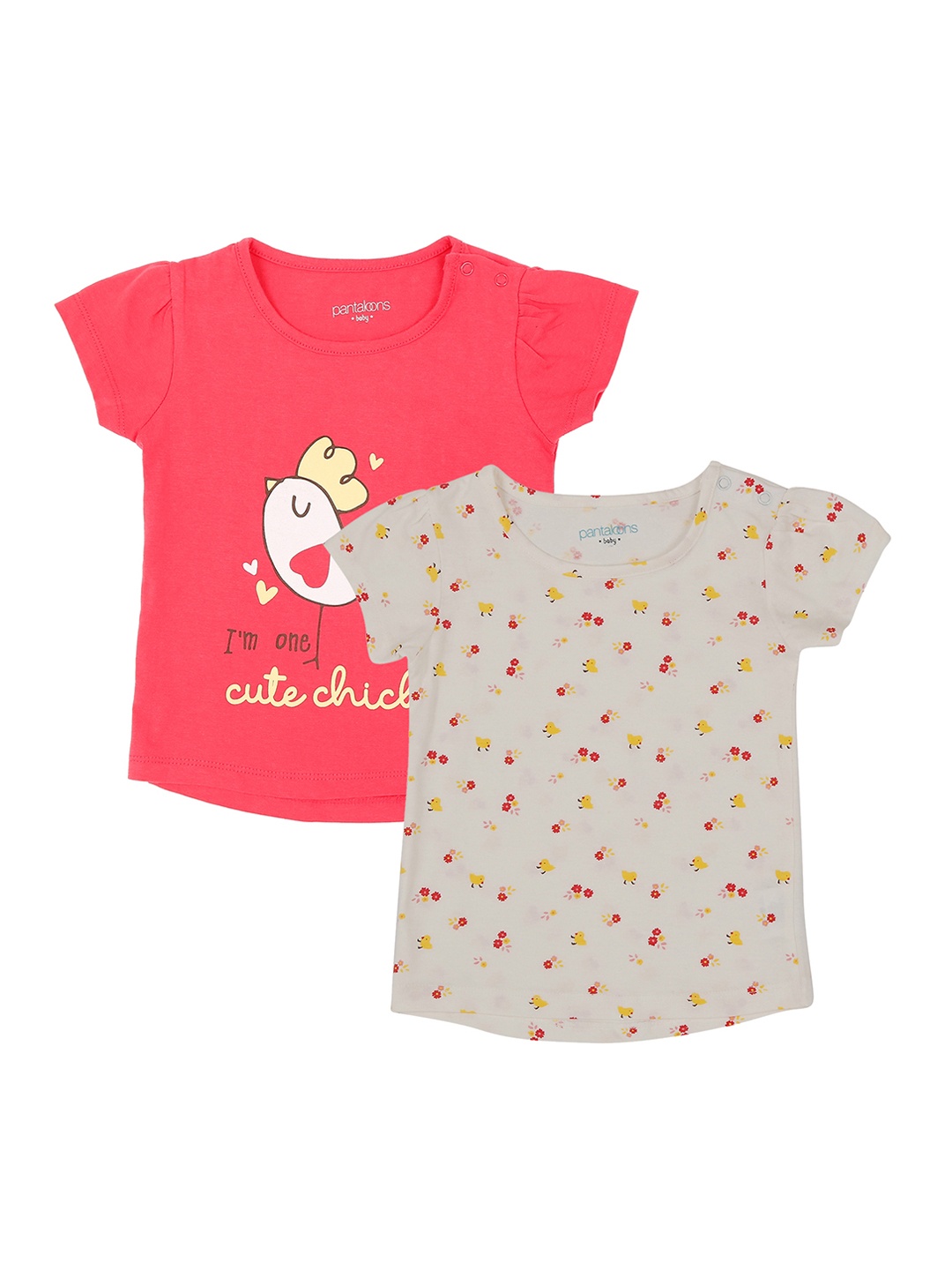 

Pantaloons Baby Girls Pack Of 2 Printed Round Neck Pure Cotton T-shirts, Pink