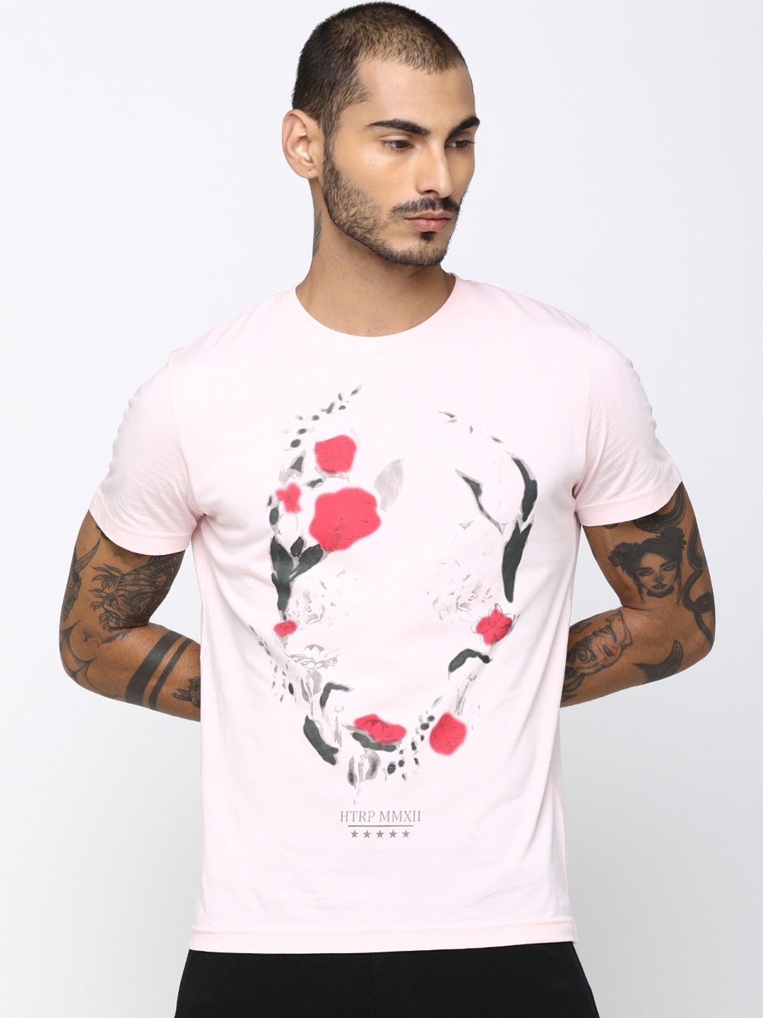 

Huetrap Men Pink Printed Round Neck T-shirt