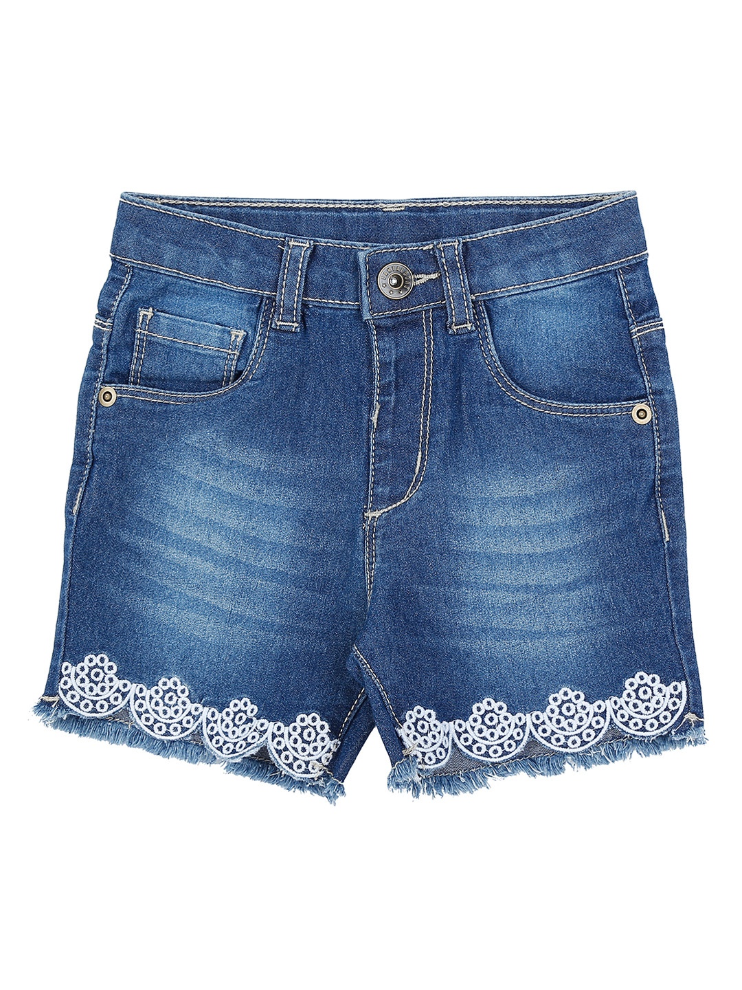 

Pantaloons Baby Girls Blue Washed Regular Fit Denim Shorts
