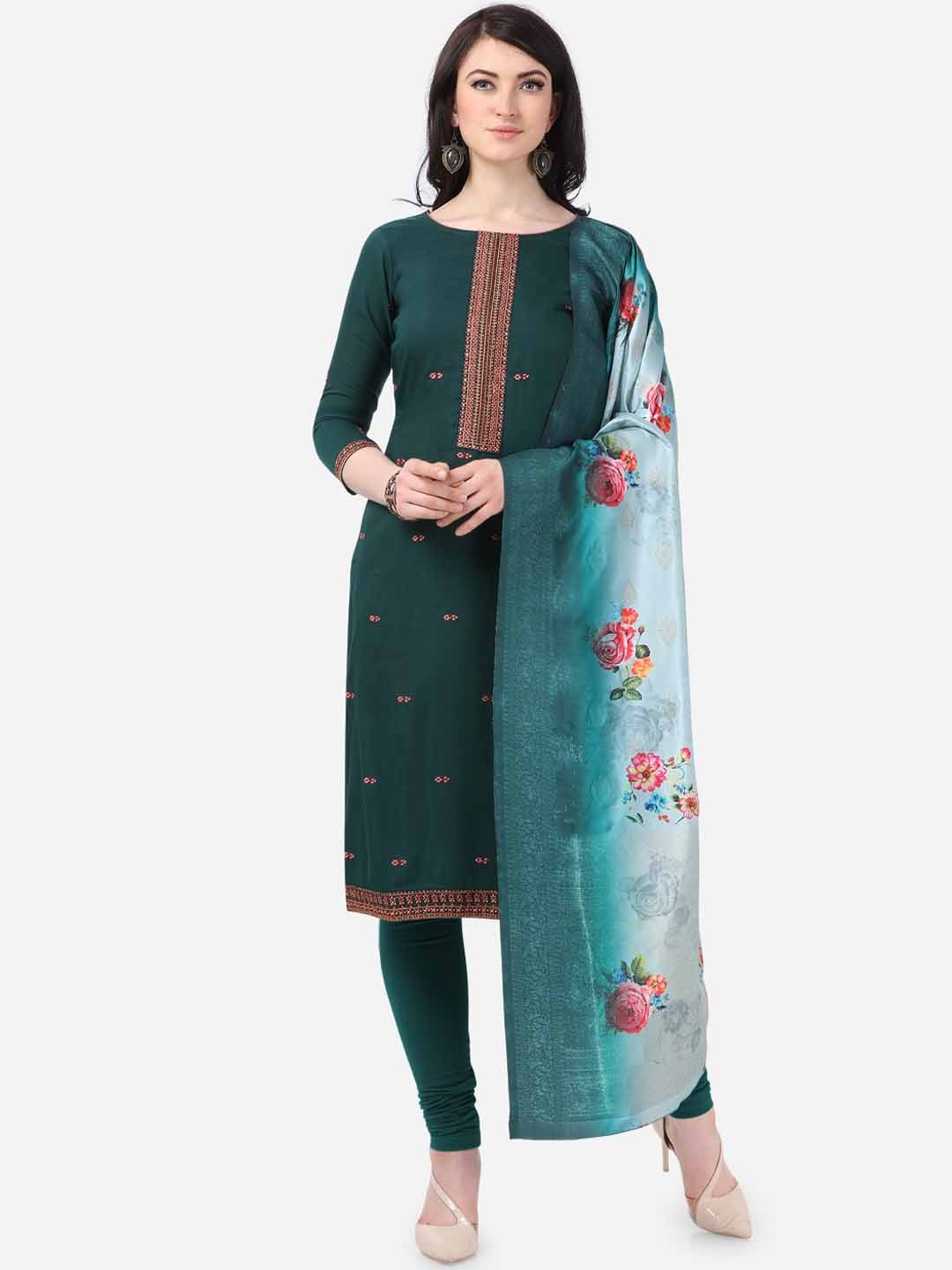 

DIVASTRI Green Poly Silk Unstitched Dress Material