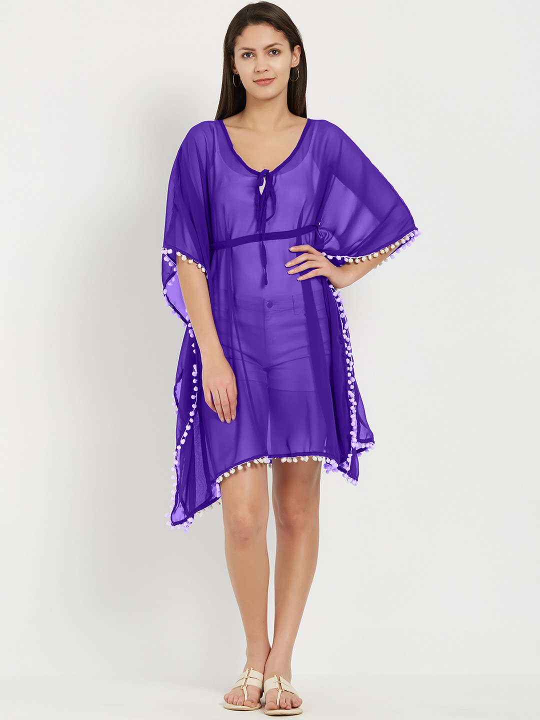 

MIRCHI FASHION Women Purple Solid Swimwear Cover Up Kaftan Dress