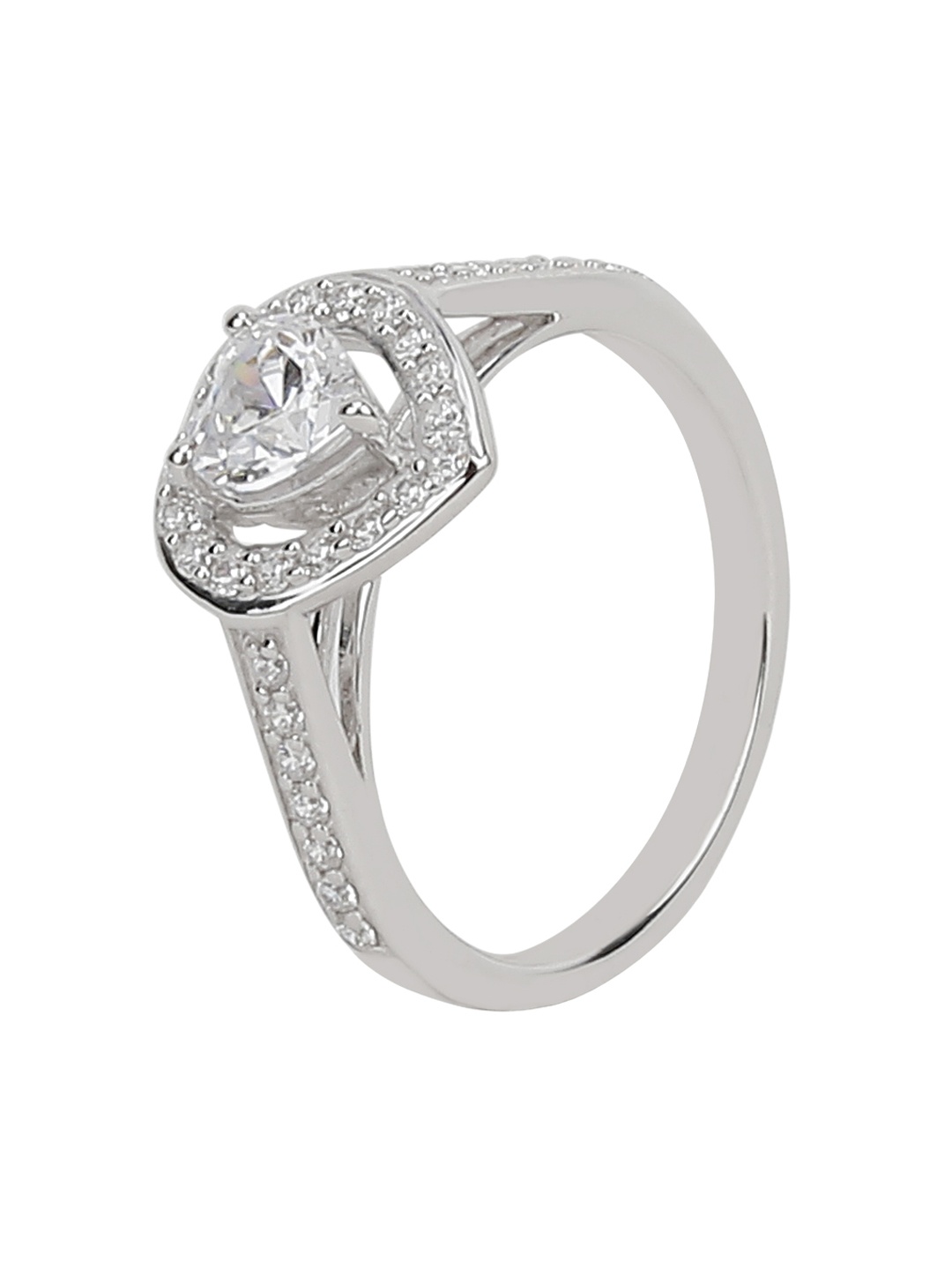 

Silgo Women 925 Sterling Silver Rhodium-Plated & White CZ-Studded Finger Ring