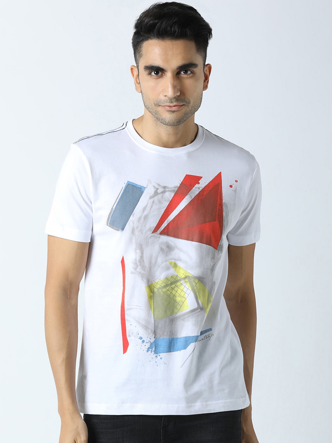 

Huetrap Men White & Red Printed Round Neck T-shirt