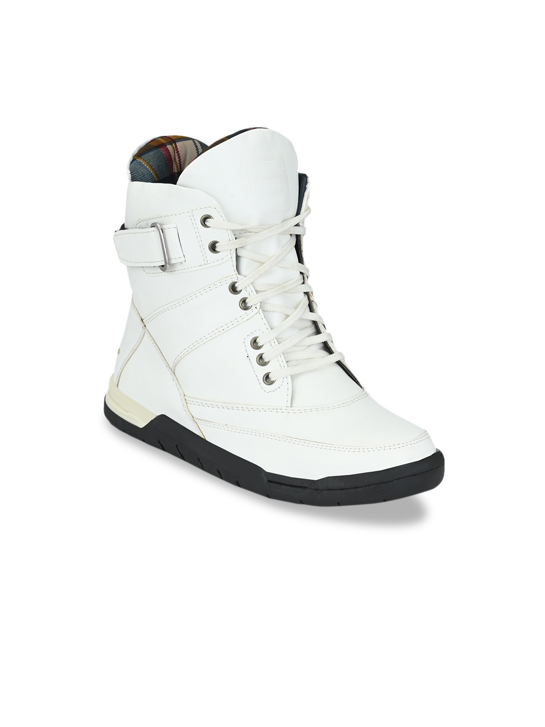

Eego Italy Men White Solid Synthetic Leather High-Top Sneakers