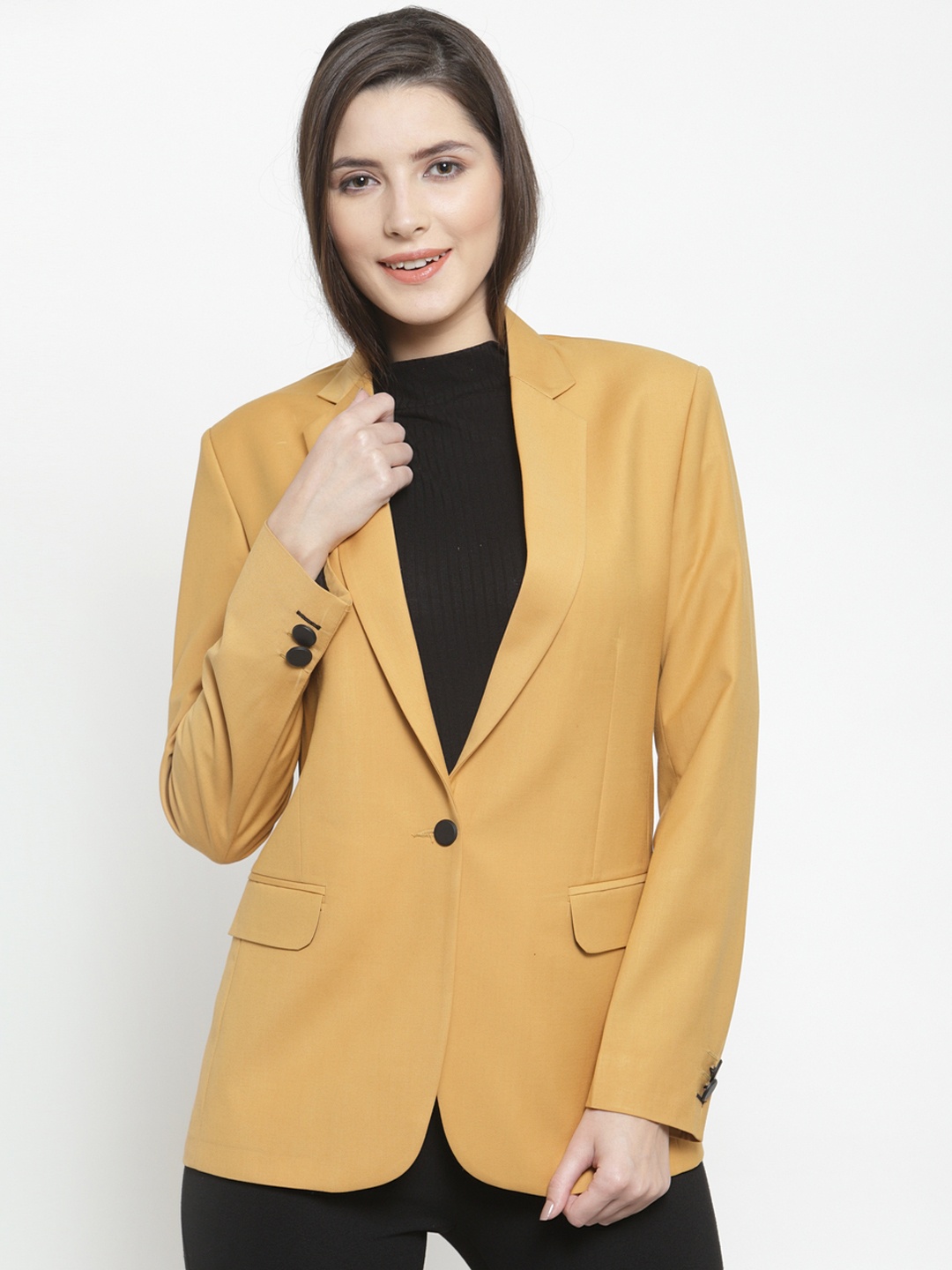 

AUDSTRO Women Yellow Solid Single-Breasted Formal Blazer