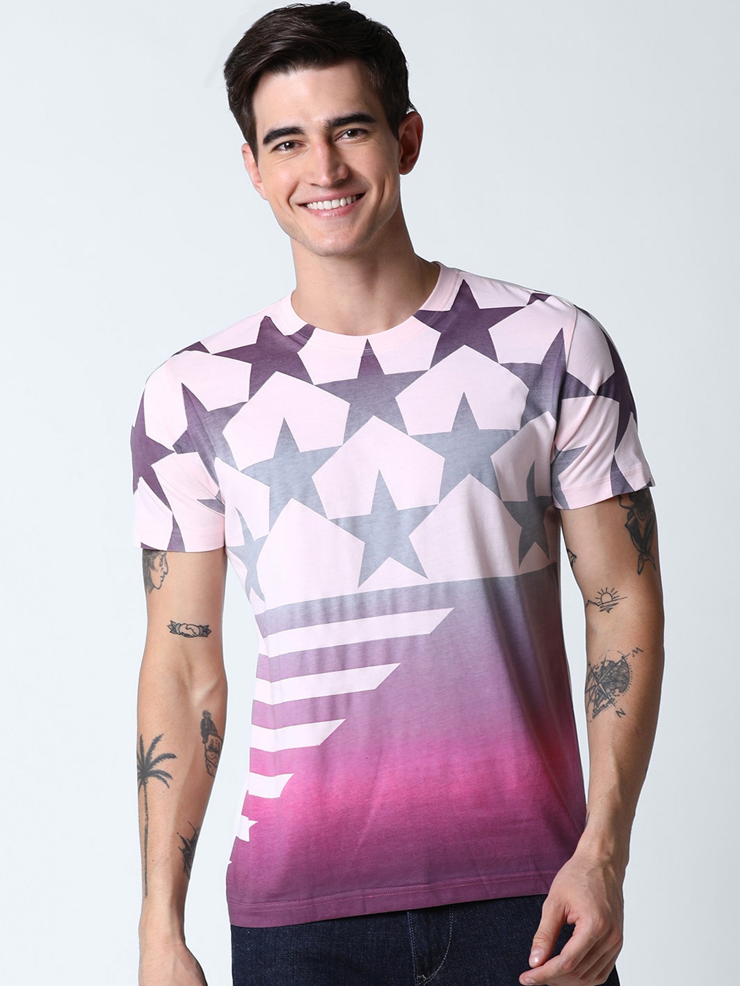 

Huetrap Men Pink Printed Round Neck T-shirt