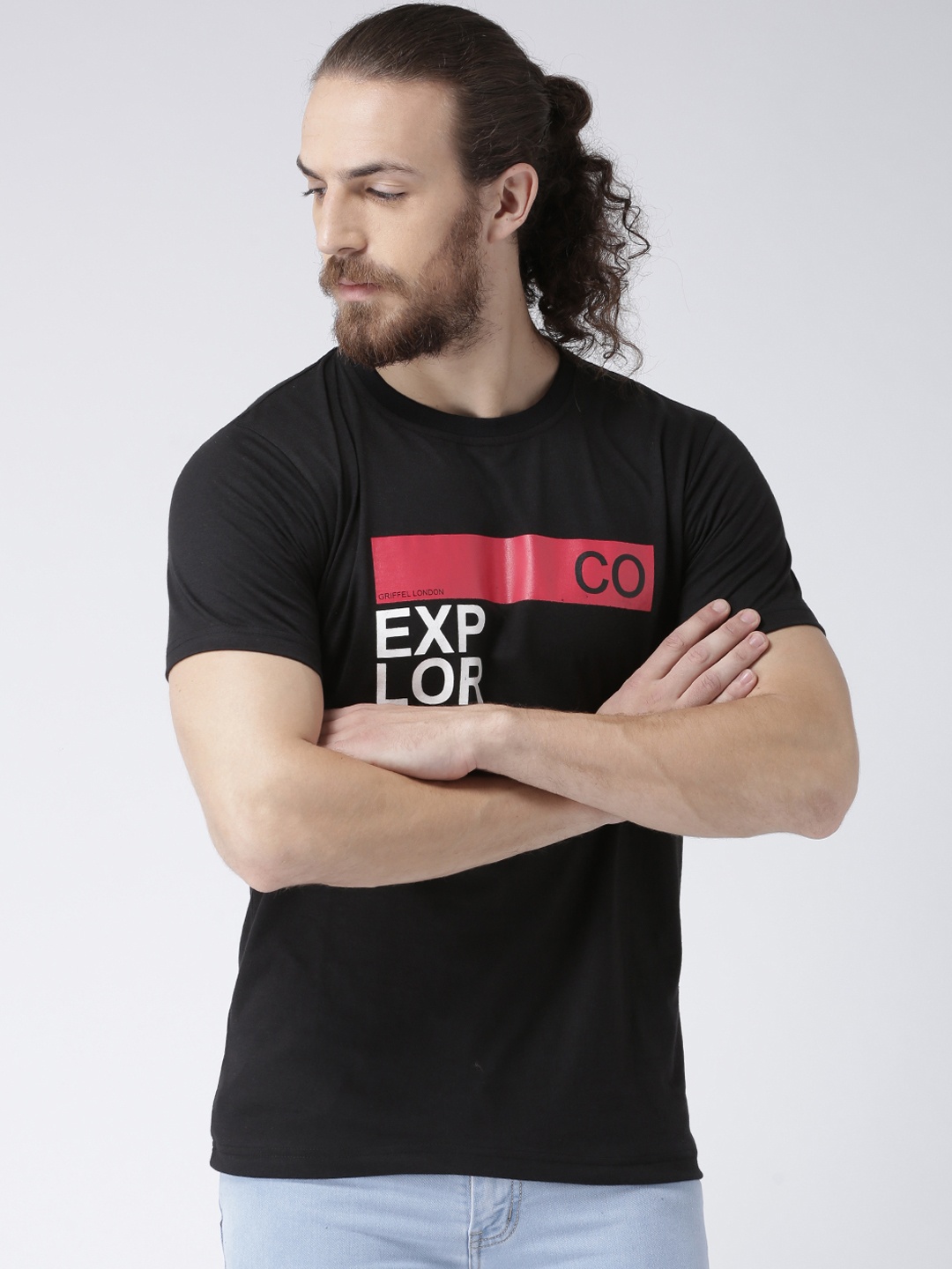 

GRIFFEL Men Black Printed Round Neck T-shirt