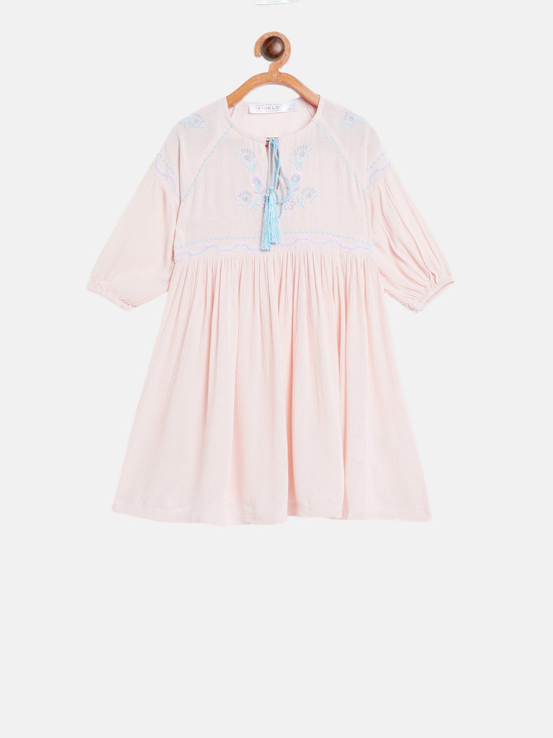 

KIDKLO Girls Pink Embroidered Fit and Flare Dress