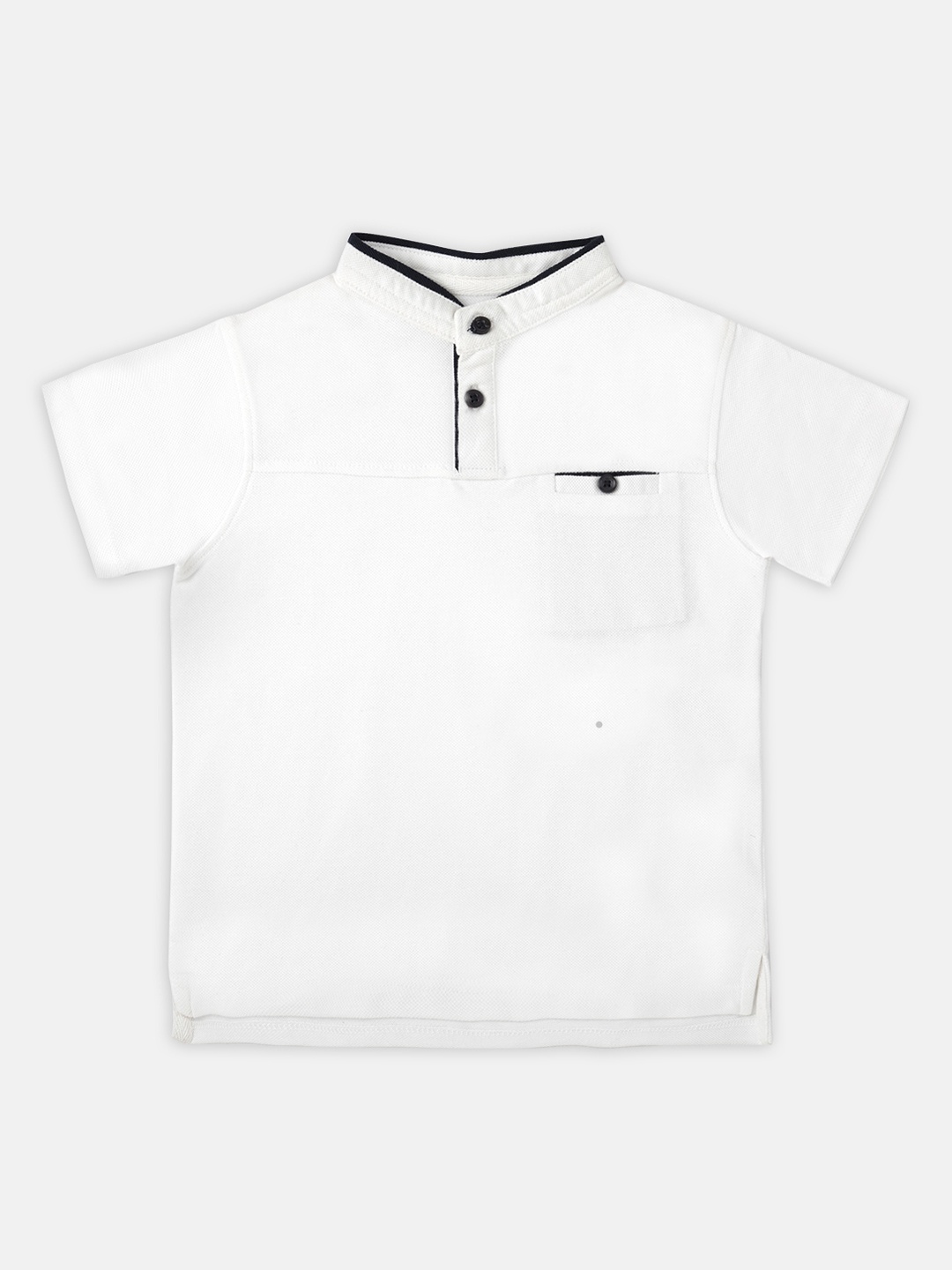 

Softsens Boys White Organic Cotton Solid Mandarin Collar Sustainable T-shirt