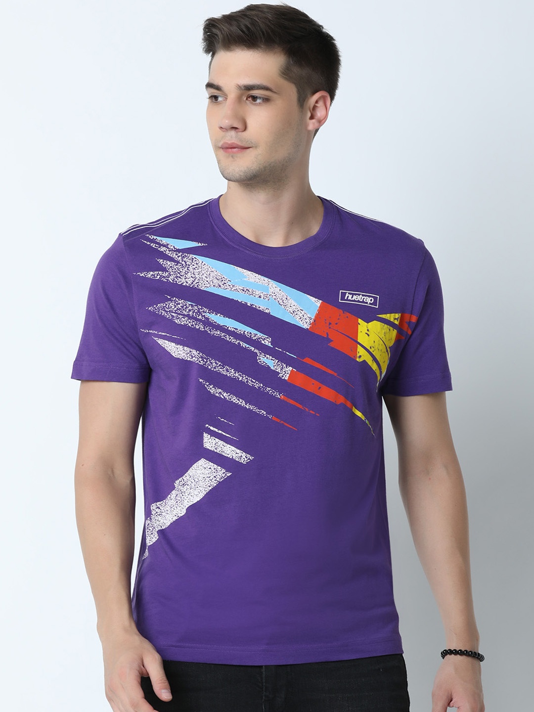 

Huetrap Men Purple Printed Round Neck T-shirt
