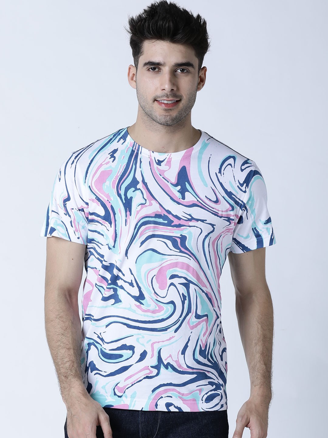 

Huetrap Men White & Blue Printed Round Neck T-shirt