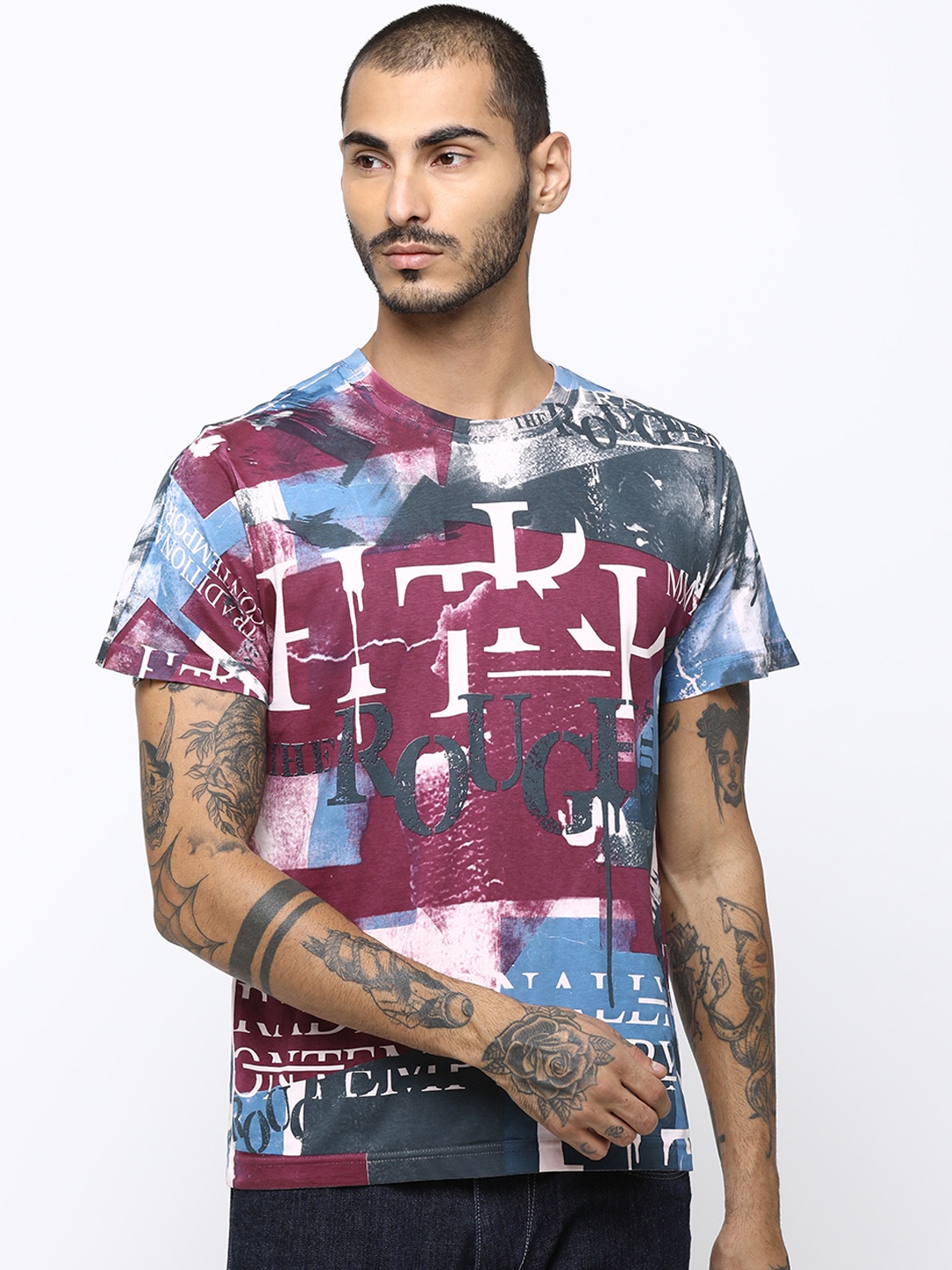 

Huetrap Men Printed Round Neck T-shirt, Multi