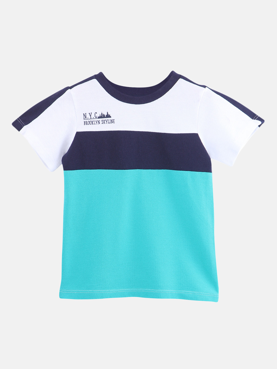 

Beebay Boys Blue & White Colourblocked Round Neck T-shirt