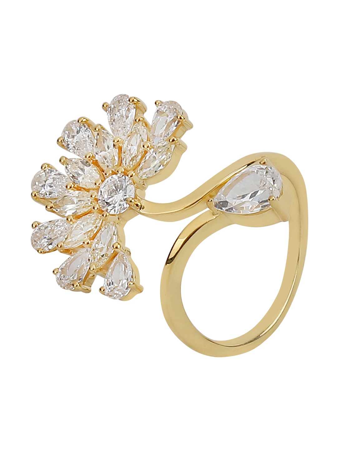 

Silgo Women 92.5 Sterling Silver Gold-Plated & White CZ-Studded Floral Finger Ring