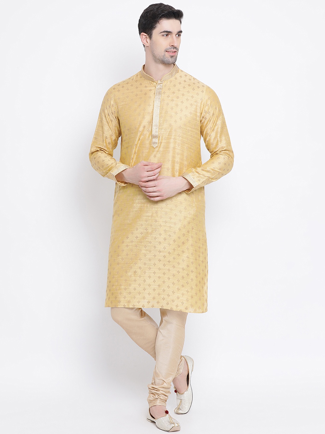 

Sanwara Men Gold-Coloured Self Design Kurta with Churidar