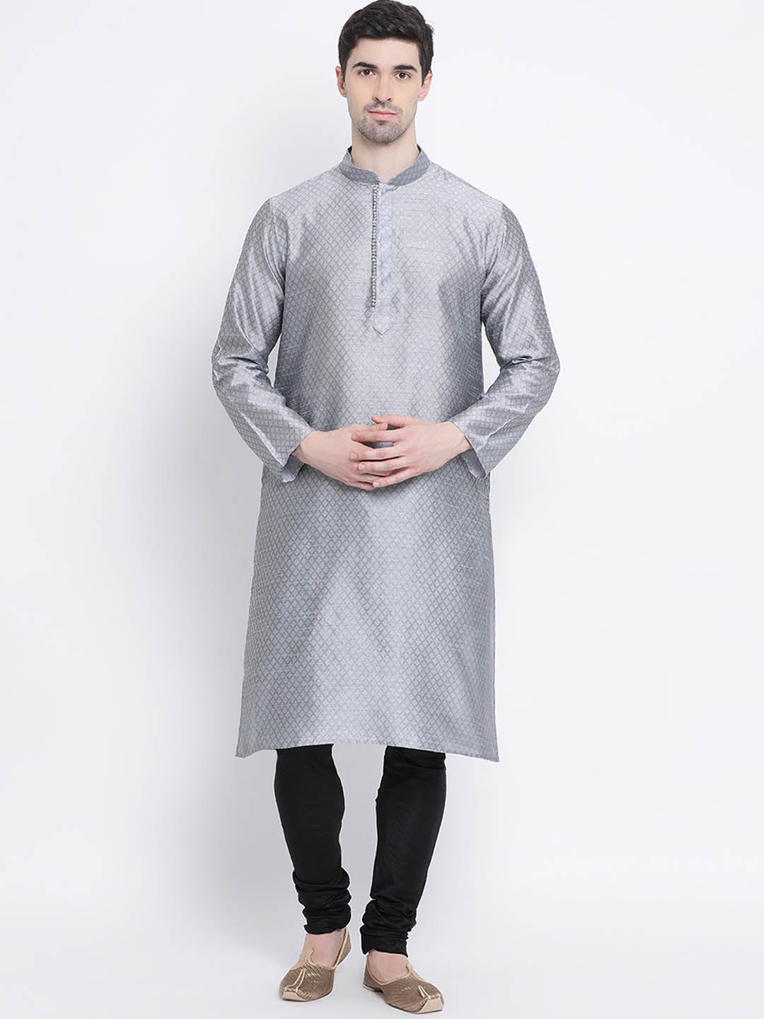 

Sanwara Men Grey & Black Self Design Kurta with Churidar