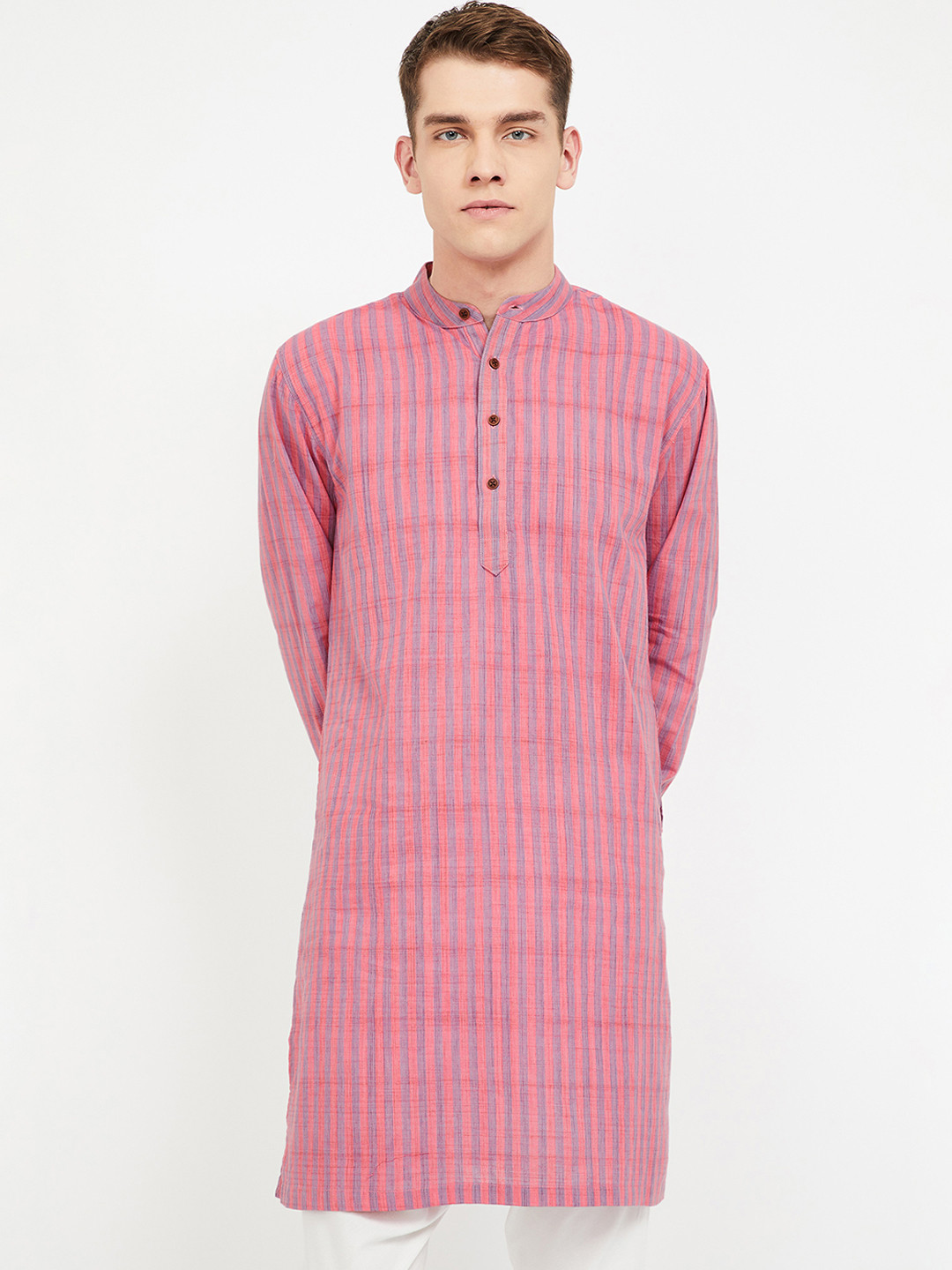 

Melange by Lifestyle Men Pink & Purple Striped Straight Kurta