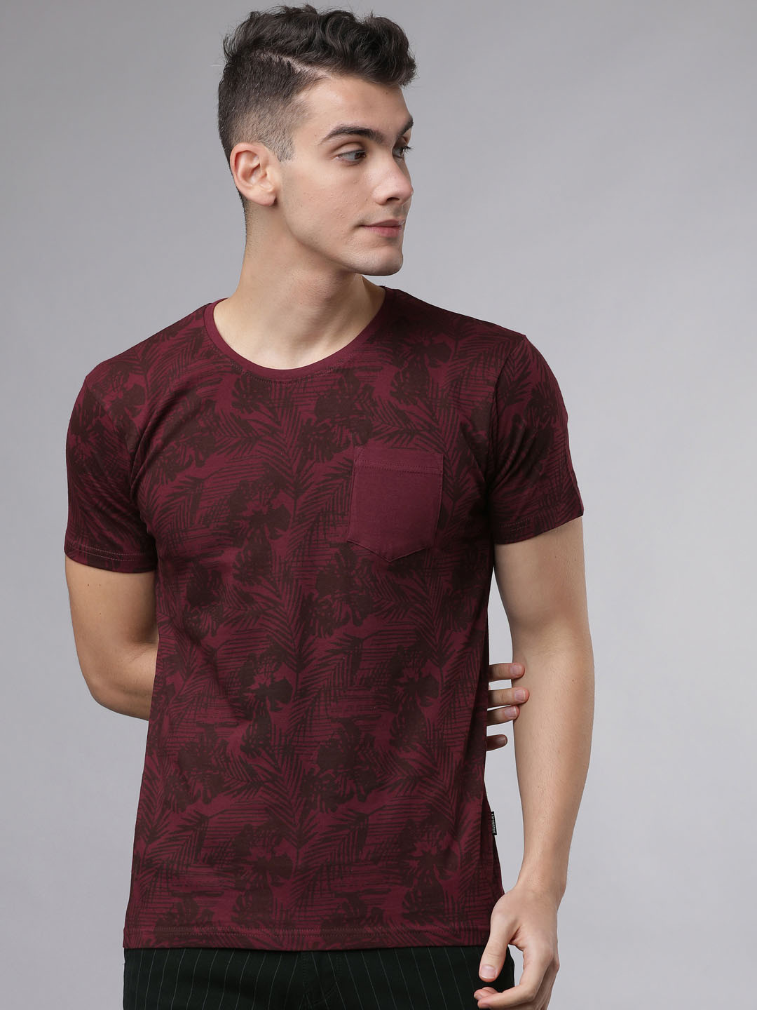 

LOCOMOTIVE Men Maroon & Brown Printed Round Neck T-shirt
