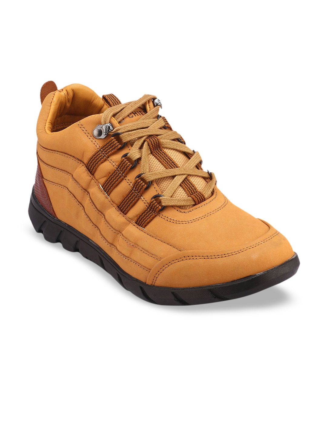 

Red Chief Men Tan Brown Striped Nubuck Mid-Top Sneakers