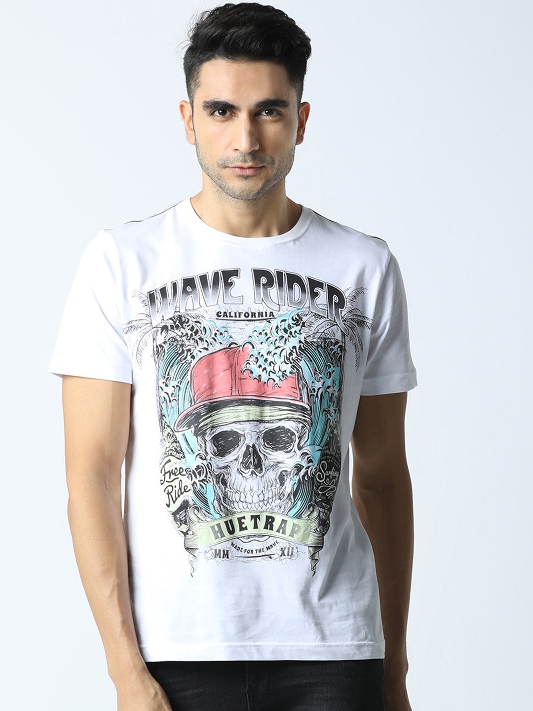 

Huetrap Men White Printed Round Neck T-shirt