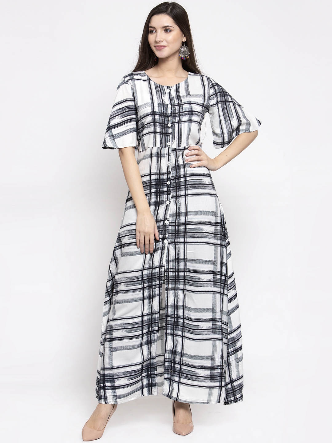

Indibelle Women Black & White Checked A-Line Kurta