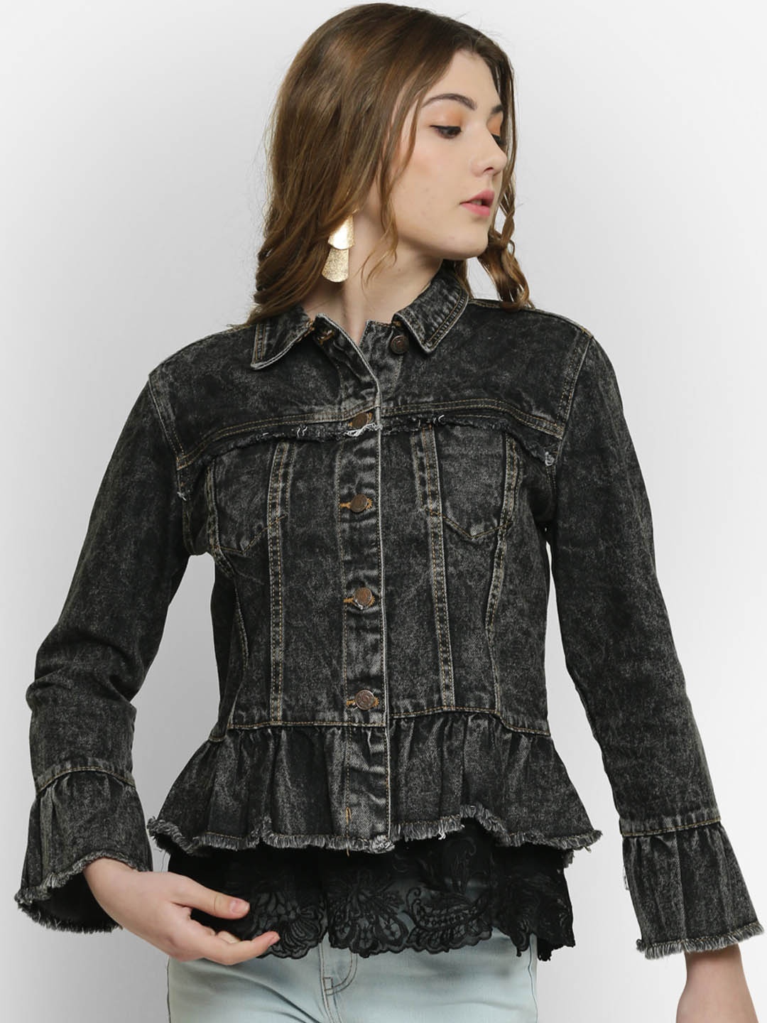 

Kotty Women Black Solid Denim Jacket