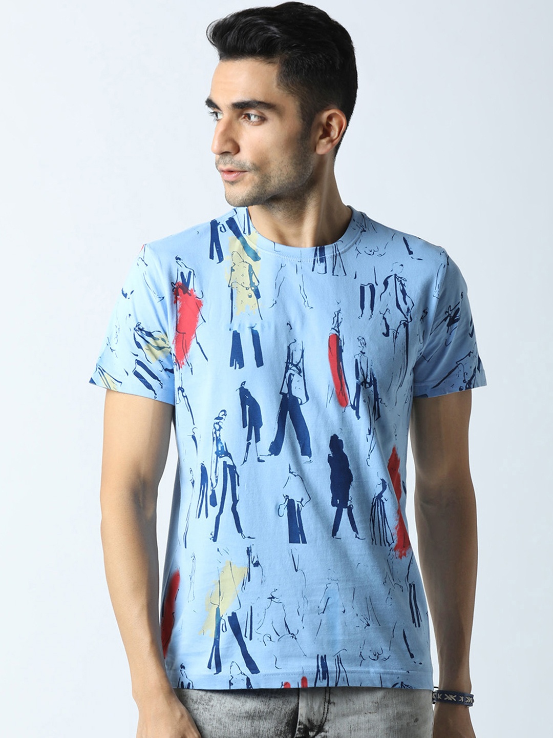 

Huetrap Men Blue Printed Round Neck T-shirt