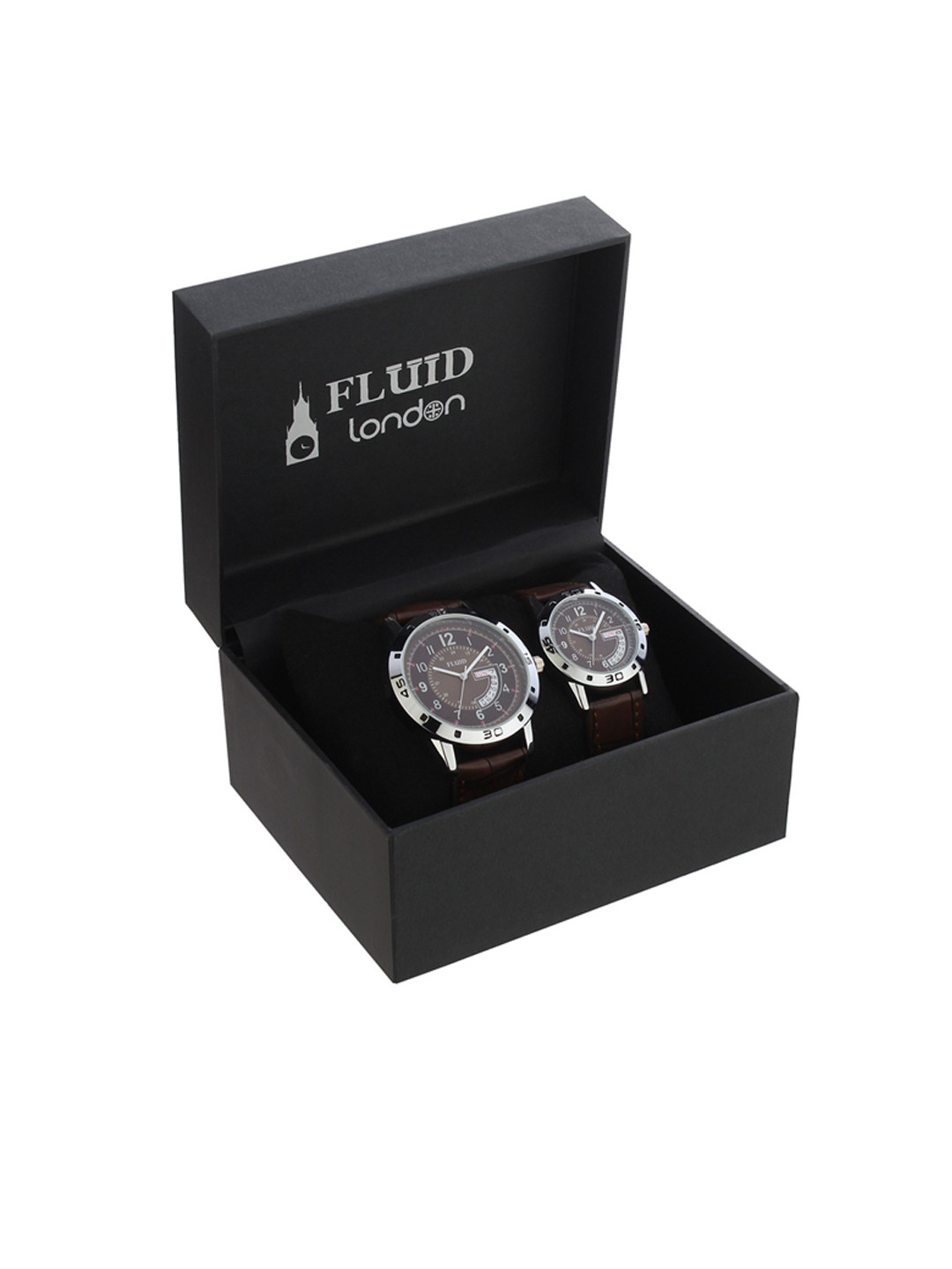 

FLUID Unisex His And Her Analogue Couple Watch Gift Set FL-733PR-BR01, Brown