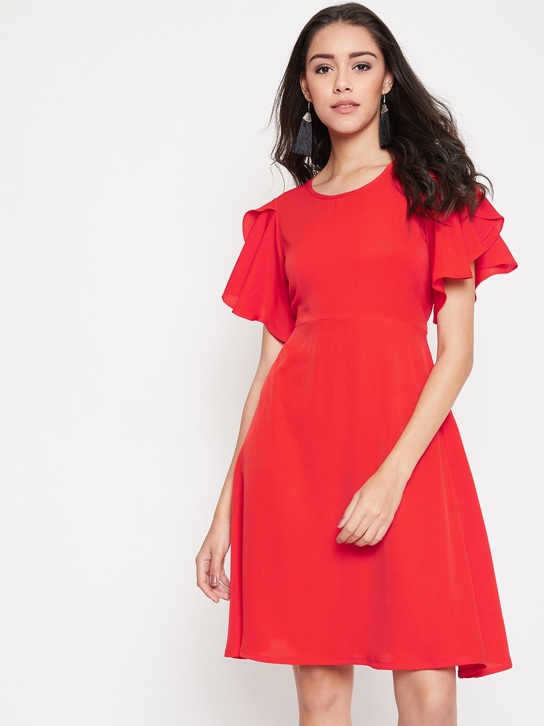 

Uptownie Lite Women Red Solid Fit and Flare Dress