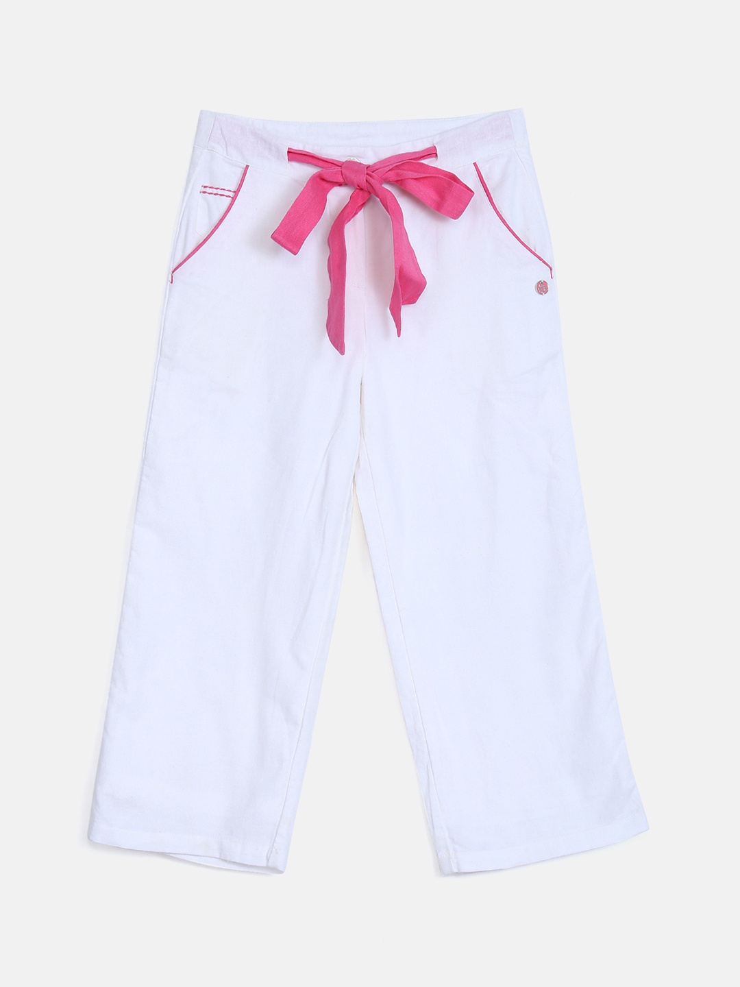 

Blue Giraffe Girls White Regular Fit Solid Regular Trousers