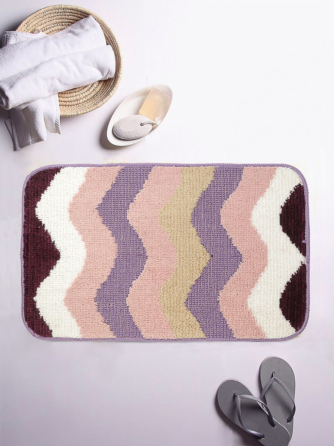 

ROMEE Multicoloured Printed Microfiber Bath Rug, Multi