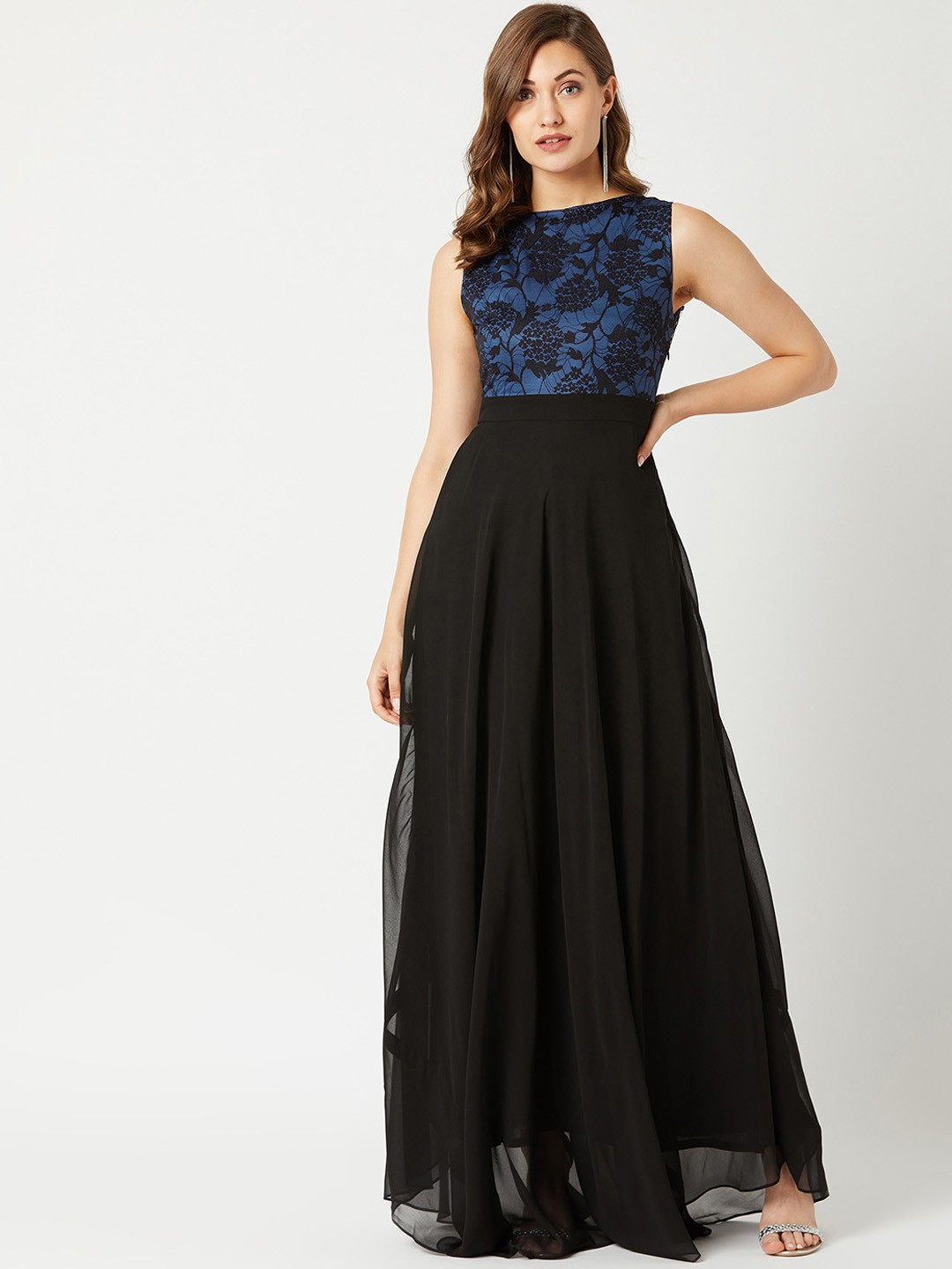 

Miss Chase Black & Blue Lace Insert Maxi Dress