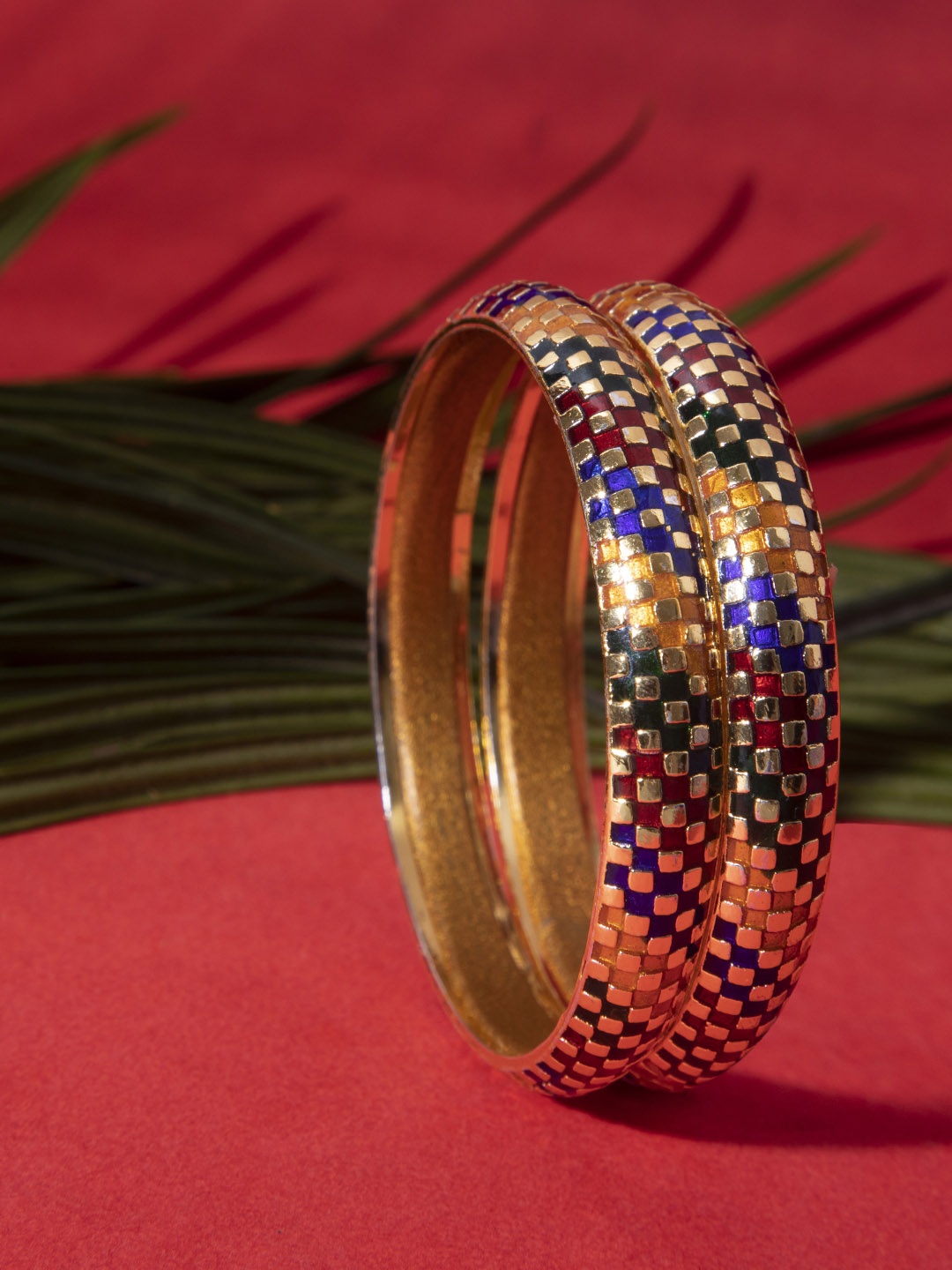 

Mali Fionna Set of 2 Gold-Toned & Blue Enamelled Bangles
