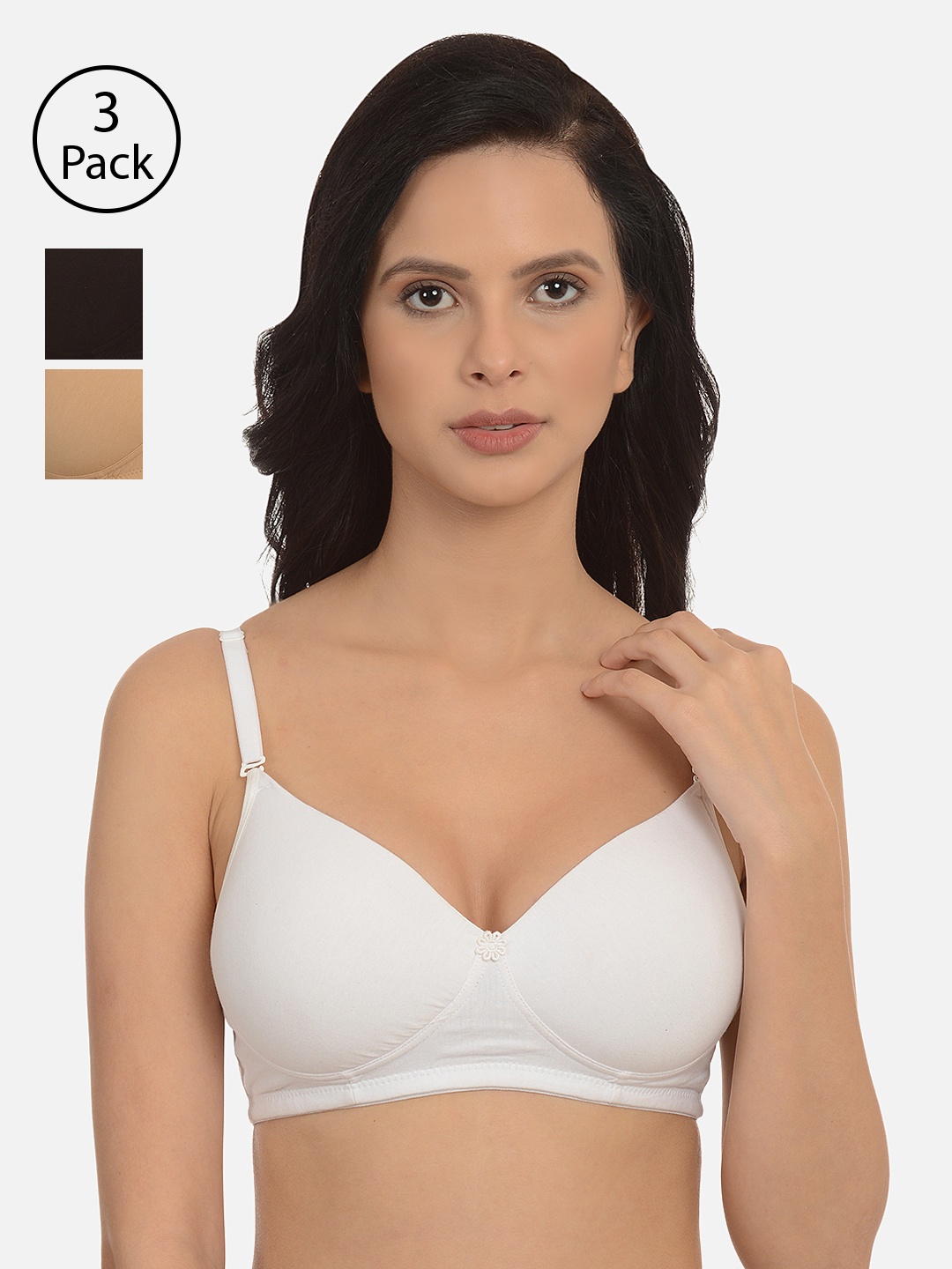 

mod & shy Pack of 3 Assorted Solid Non-Wired Lightly Padded T-shirt Bra MS808182