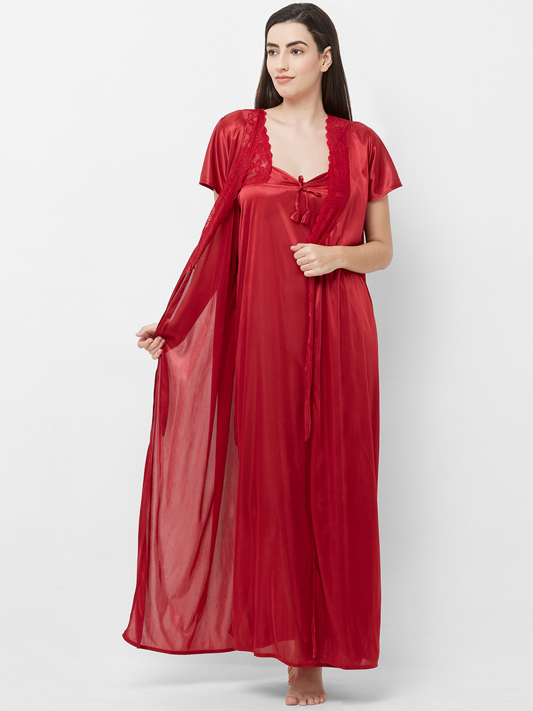 

FashionRack Maroon Solid Nightdress