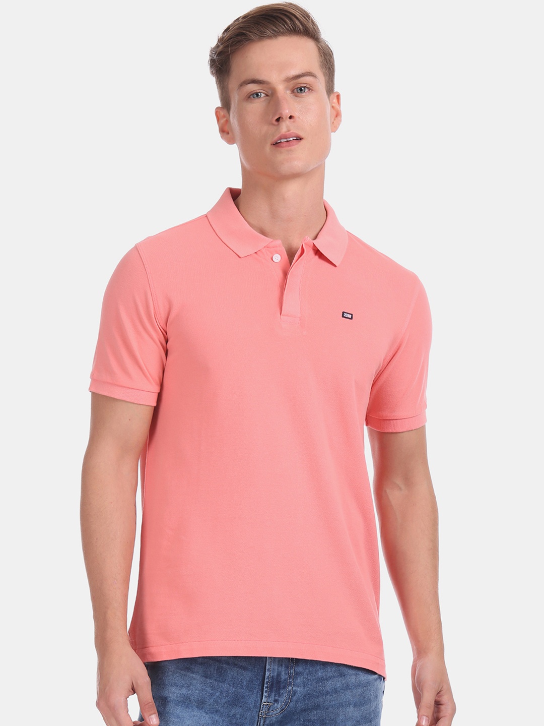 

Arrow Men Pink Solid Polo Collar Pure Cotton T-shirt