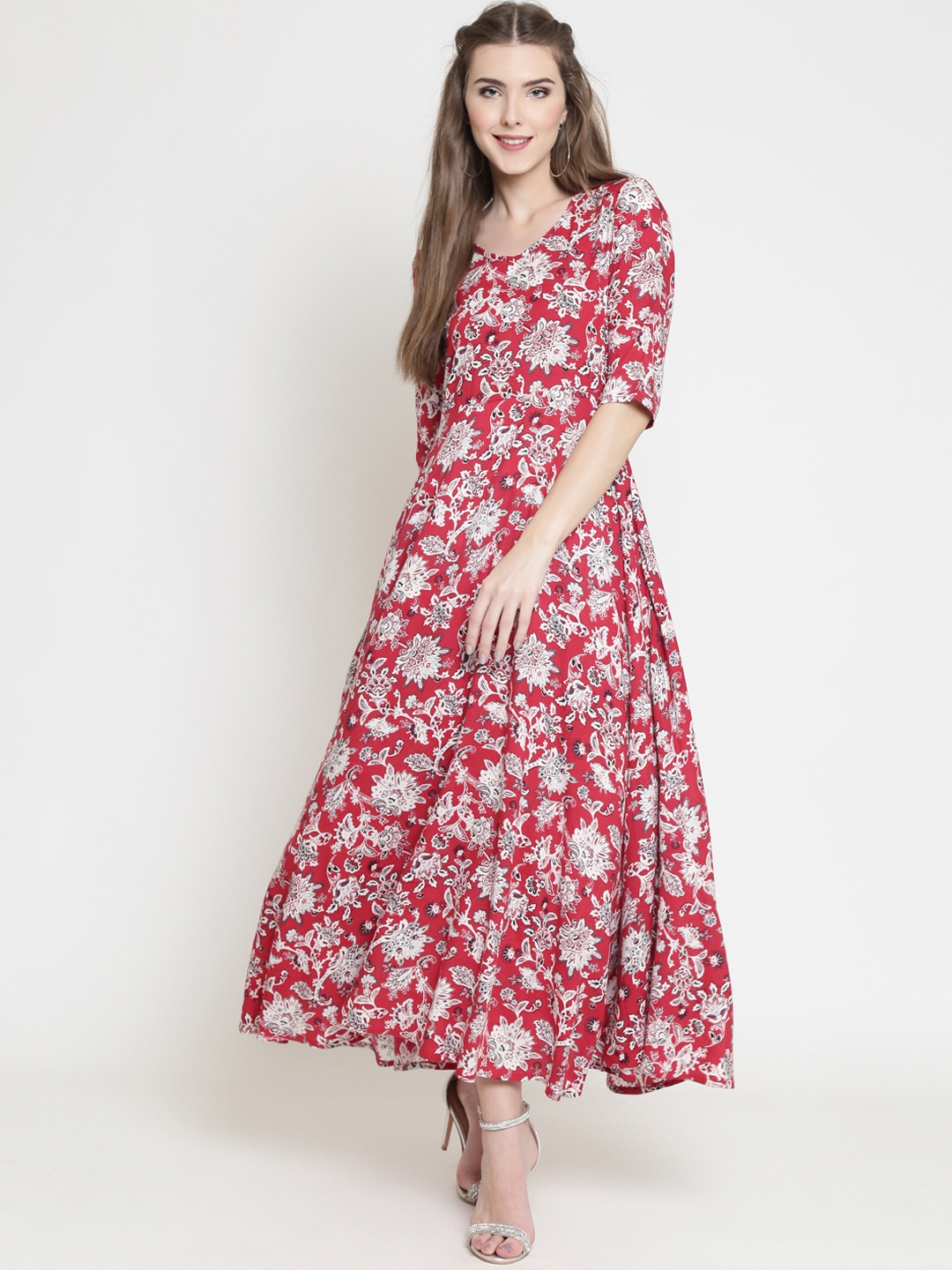

Sera Women Red Floral Printed A-Line Kurta