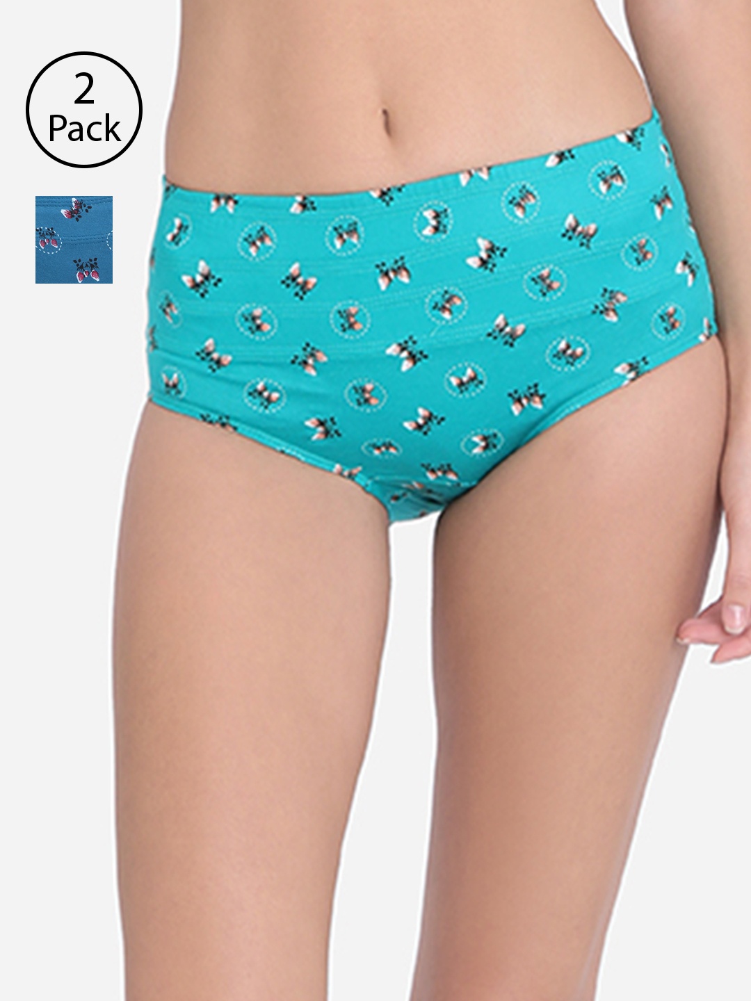 

Red Rose Women Pack of 2 Printed Shaper Briefs Slimmer_Blue-Green-M-Blue