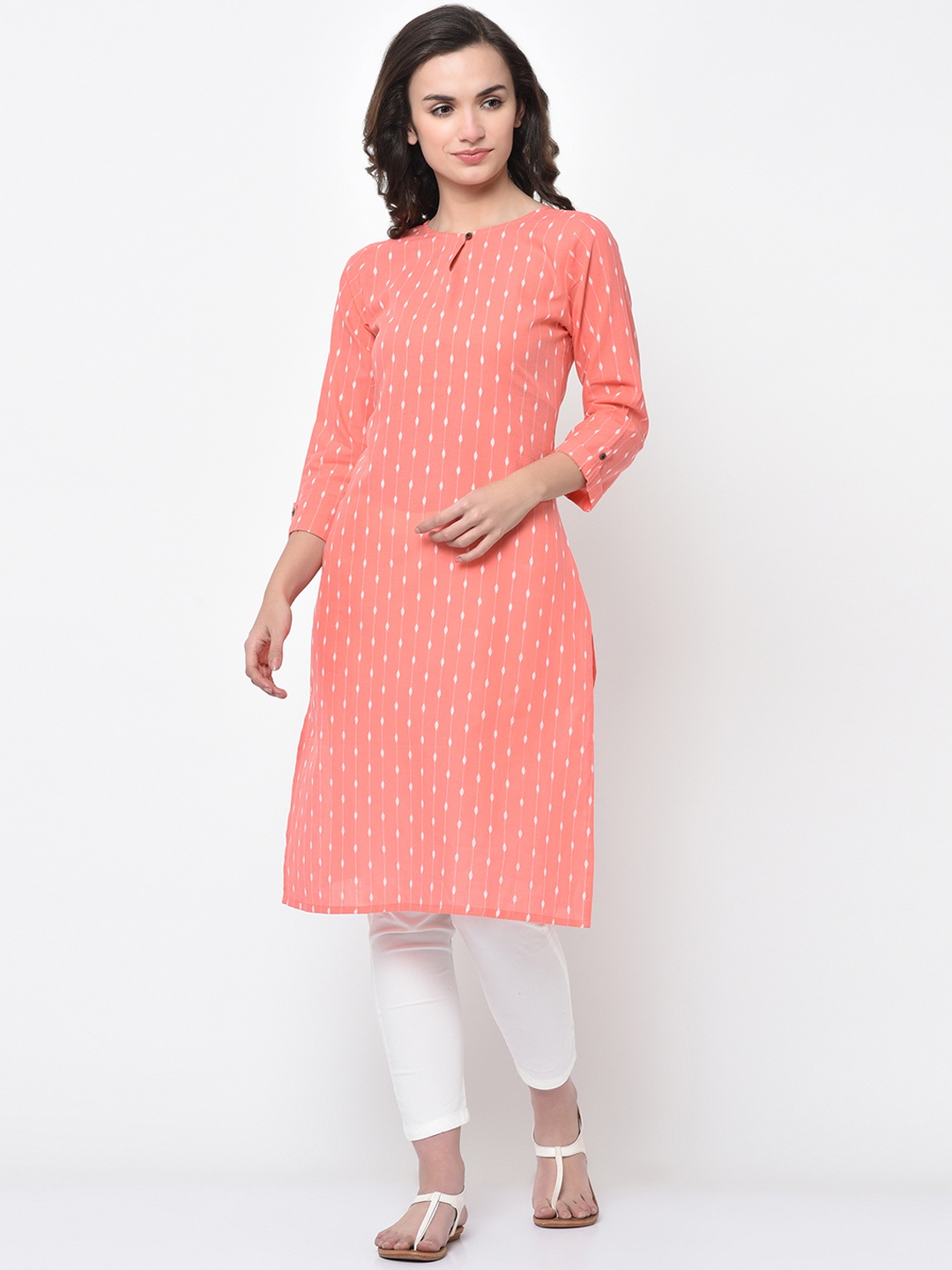 

FLAVIDO Women Peach-Coloured Embroidered Straight Kurta