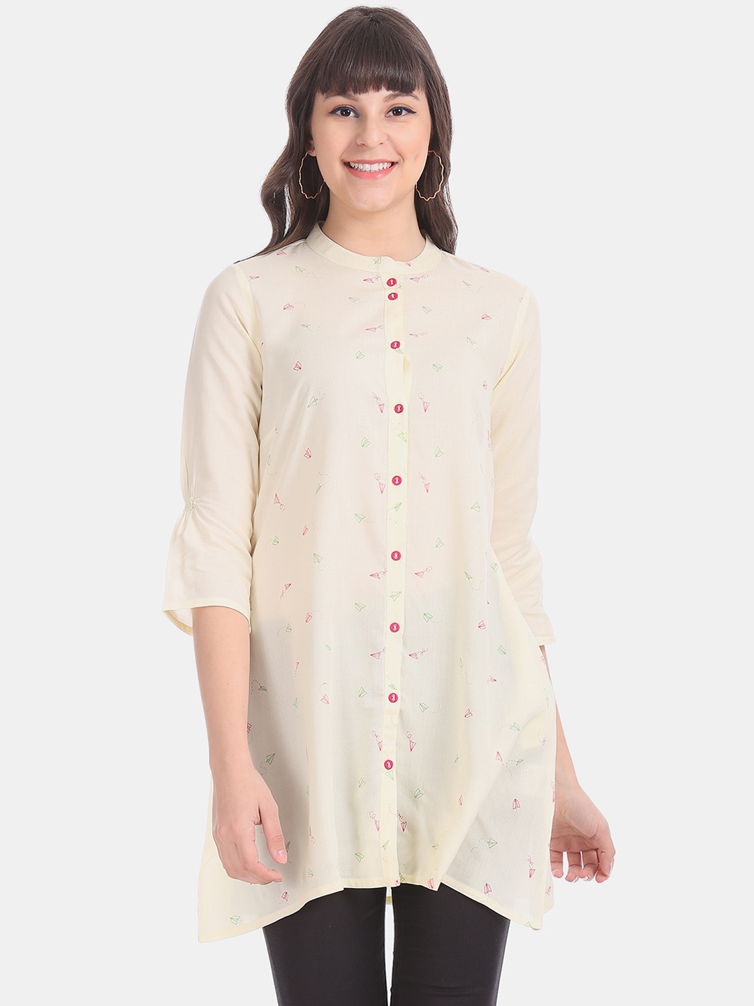 

Karigari Women Cream-Coloured Printed A-Line Kurta