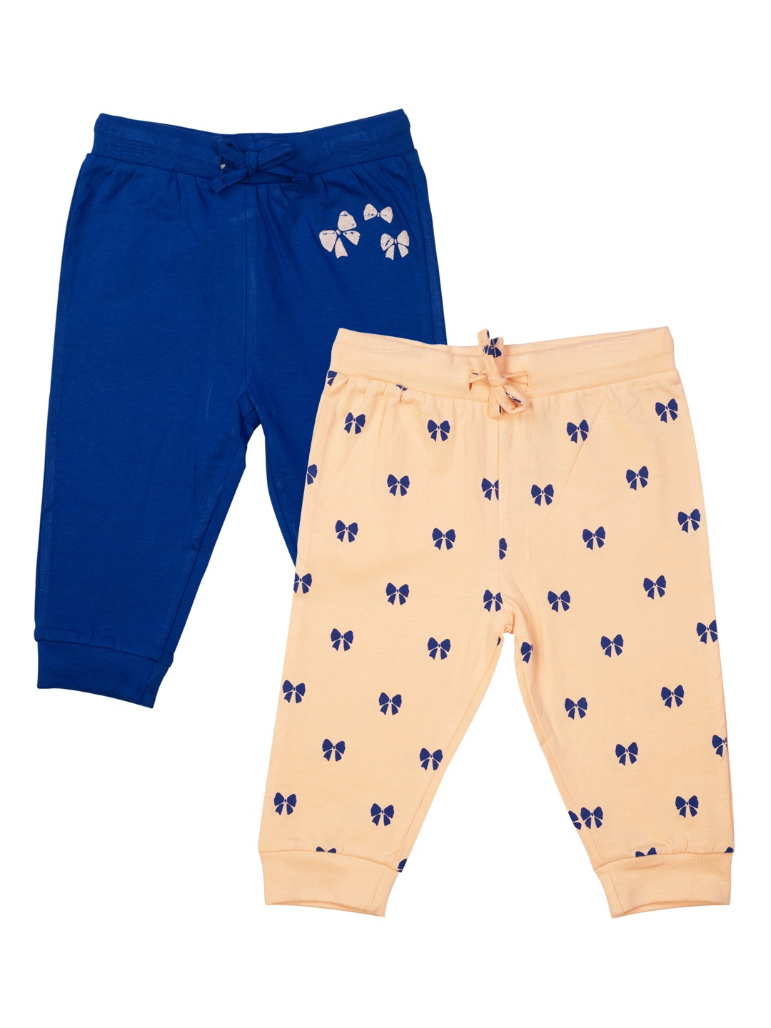 

MeeMee Girls Pack of 2 Navy Blue & Peach-Coloured Printed Track Pants
