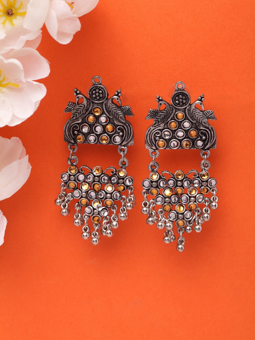 

Moedbuille Silver-Toned Brass-Plated Handcrafted Quirky Drop Earrings