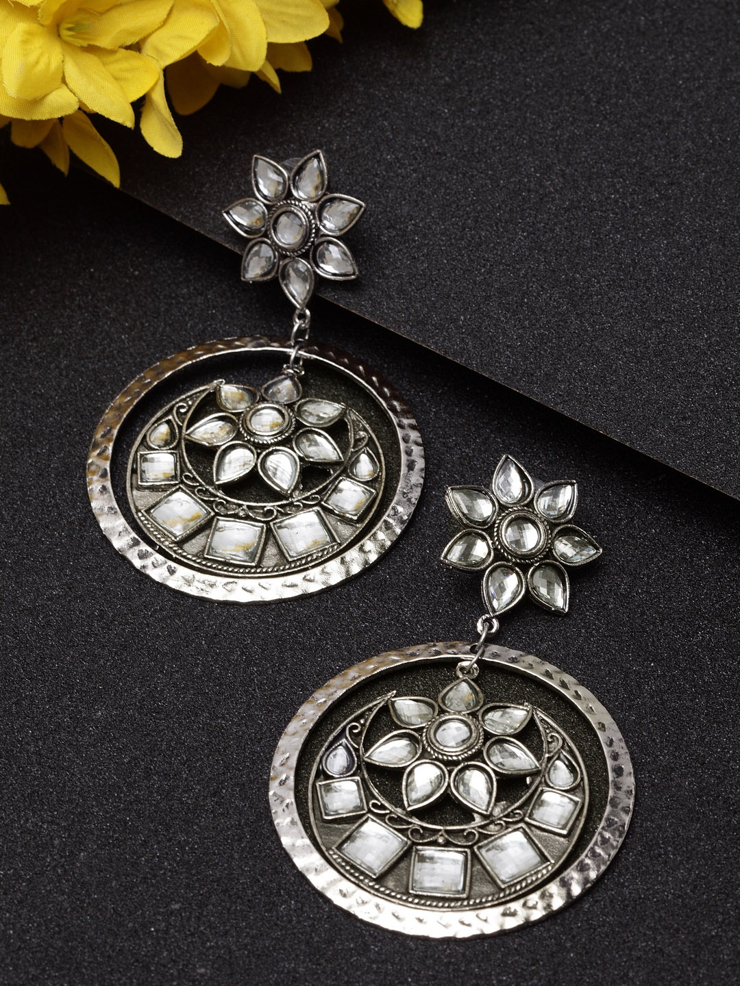 

Moedbuille Silver-Toned Brass-Plated Handcrafted Geometric Drop Earrings