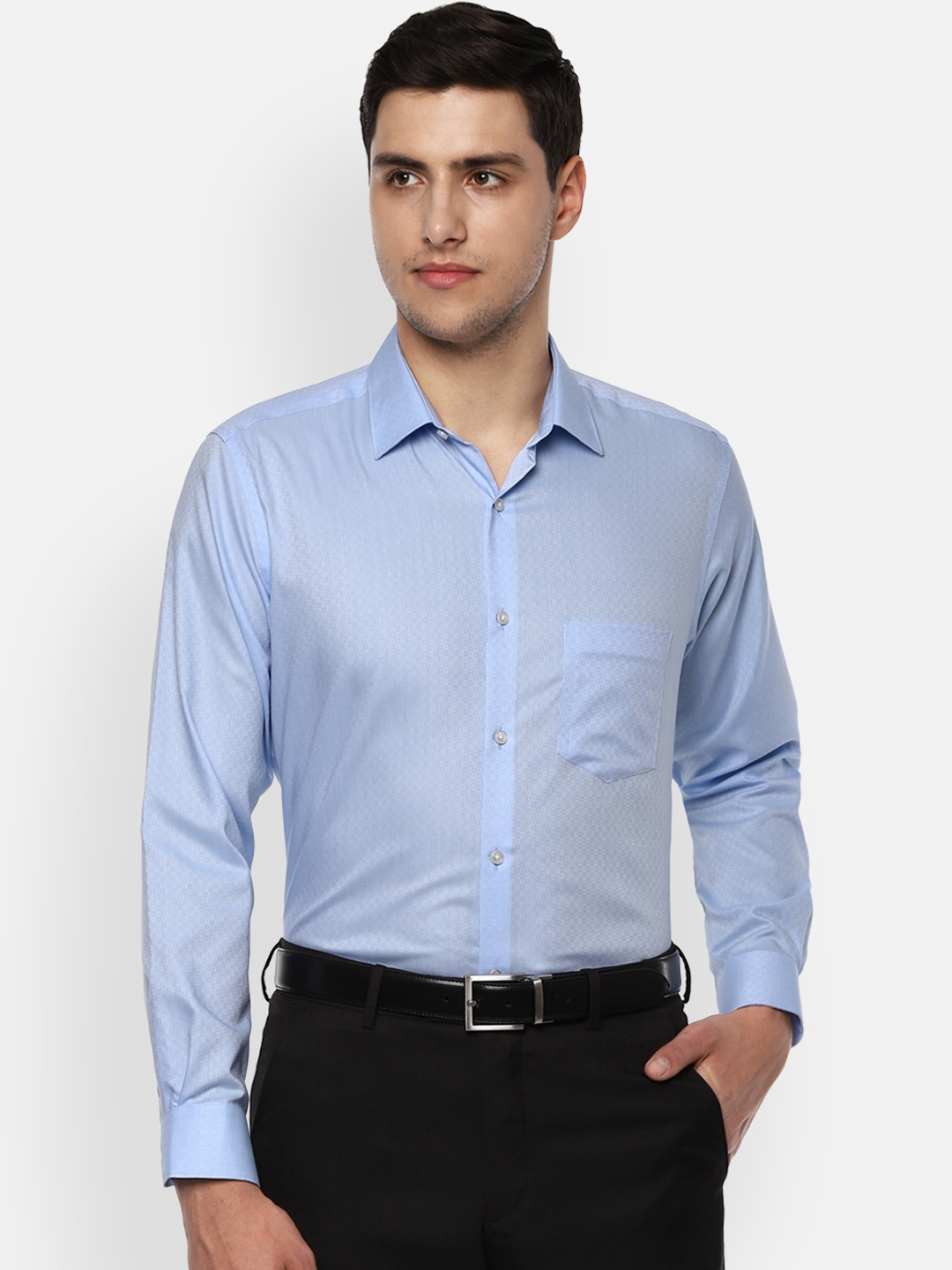 Van Heusen Men Blue Regular Fit Self Design Formal Shirt