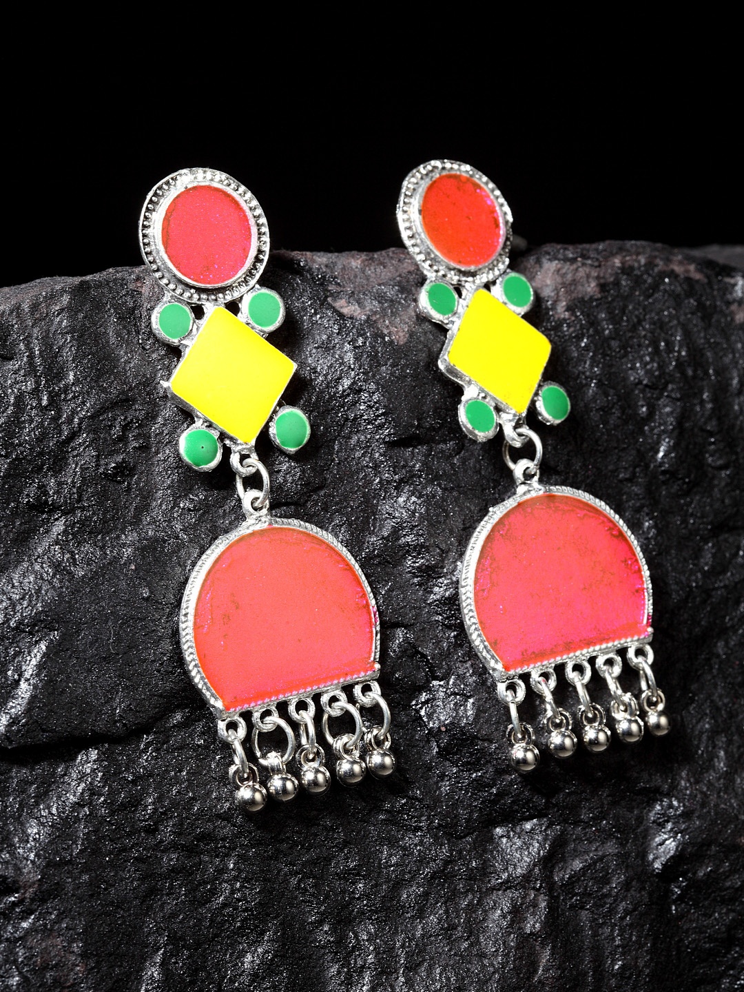 

Moedbuille Pink & Yellow Brass-Plated Handcrafted Enamelled Quirky Drop Earrings
