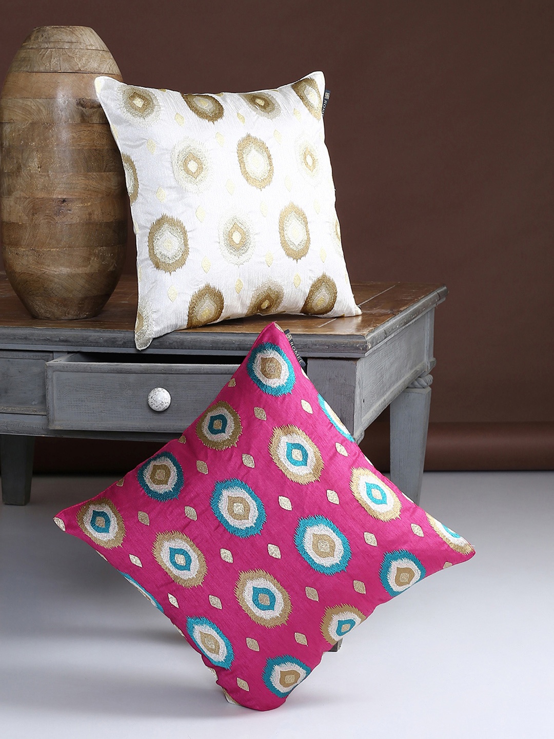 

ROMEE Multicoloured Set of 2 Ethnic Motifs Square Cushion Covers, Multi