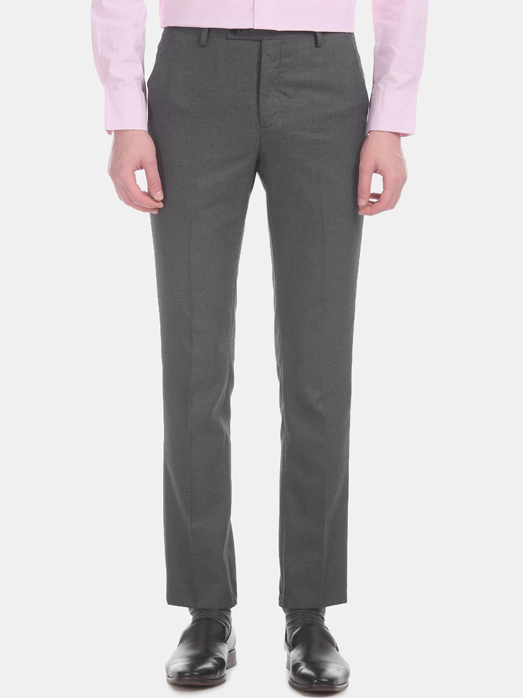 

Arrow Men Grey Tapered Fit Self Design Formal Trousers