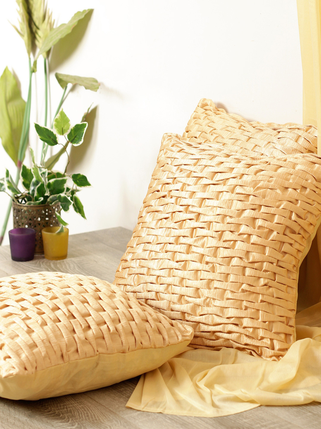 

ROMEE Beige Set of 3 Self Design Square Cushion Covers
