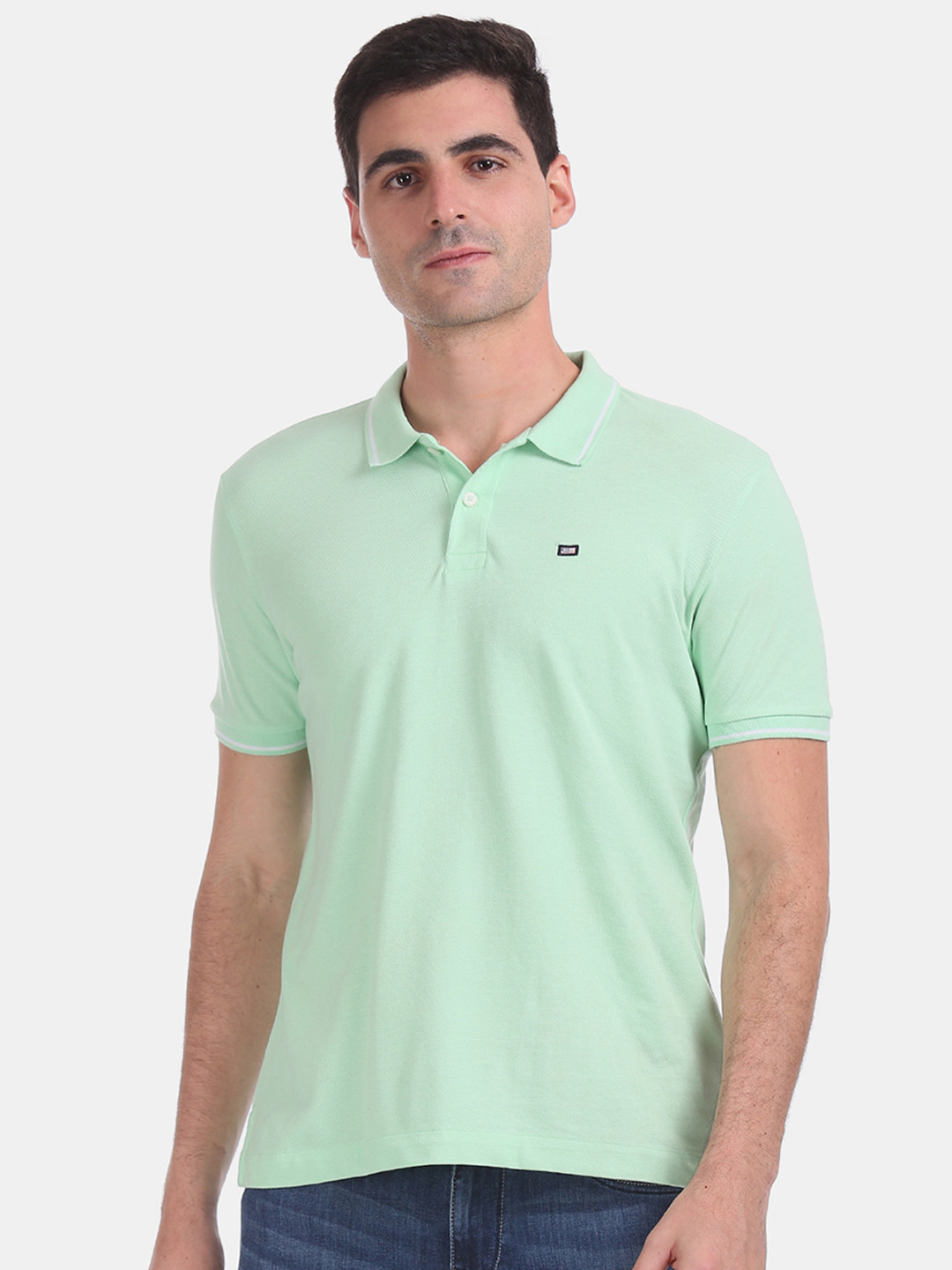 

Arrow Sport Men Mint Green Solid Polo Collar Pure Cotton T-shirt
